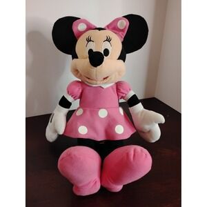 Disney Minnie Mouse Plush Pink Polka Dot Dress Stuffed Animal Toy 16 inch